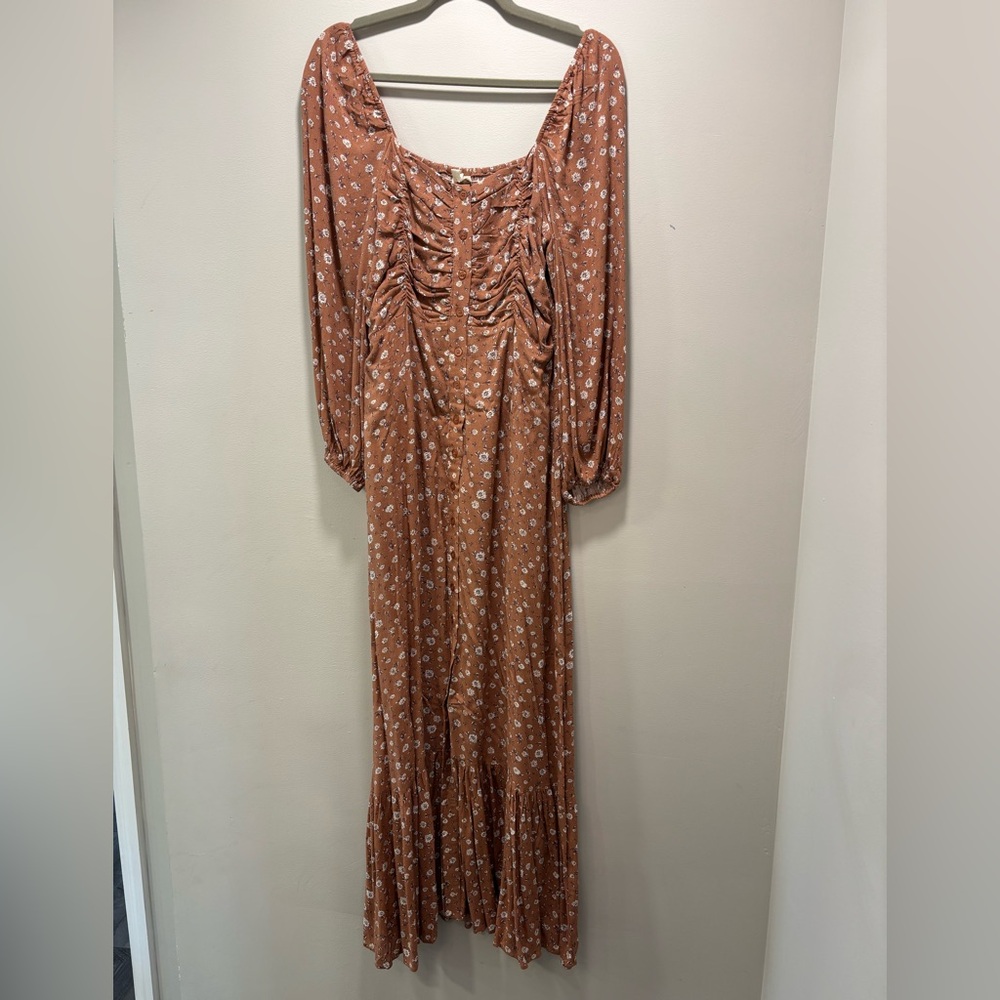 Promesa Rust Floral Ruched Maxi Dress